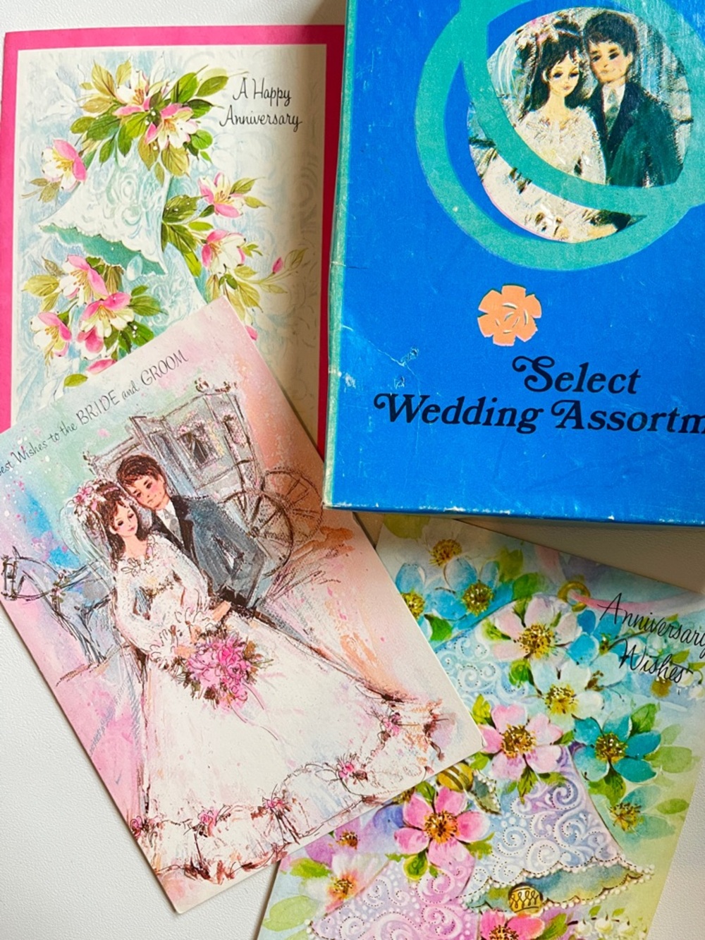 Vintage Wedding Cards Anniversary Cards in Box Unused 1960s Bridal Wishes